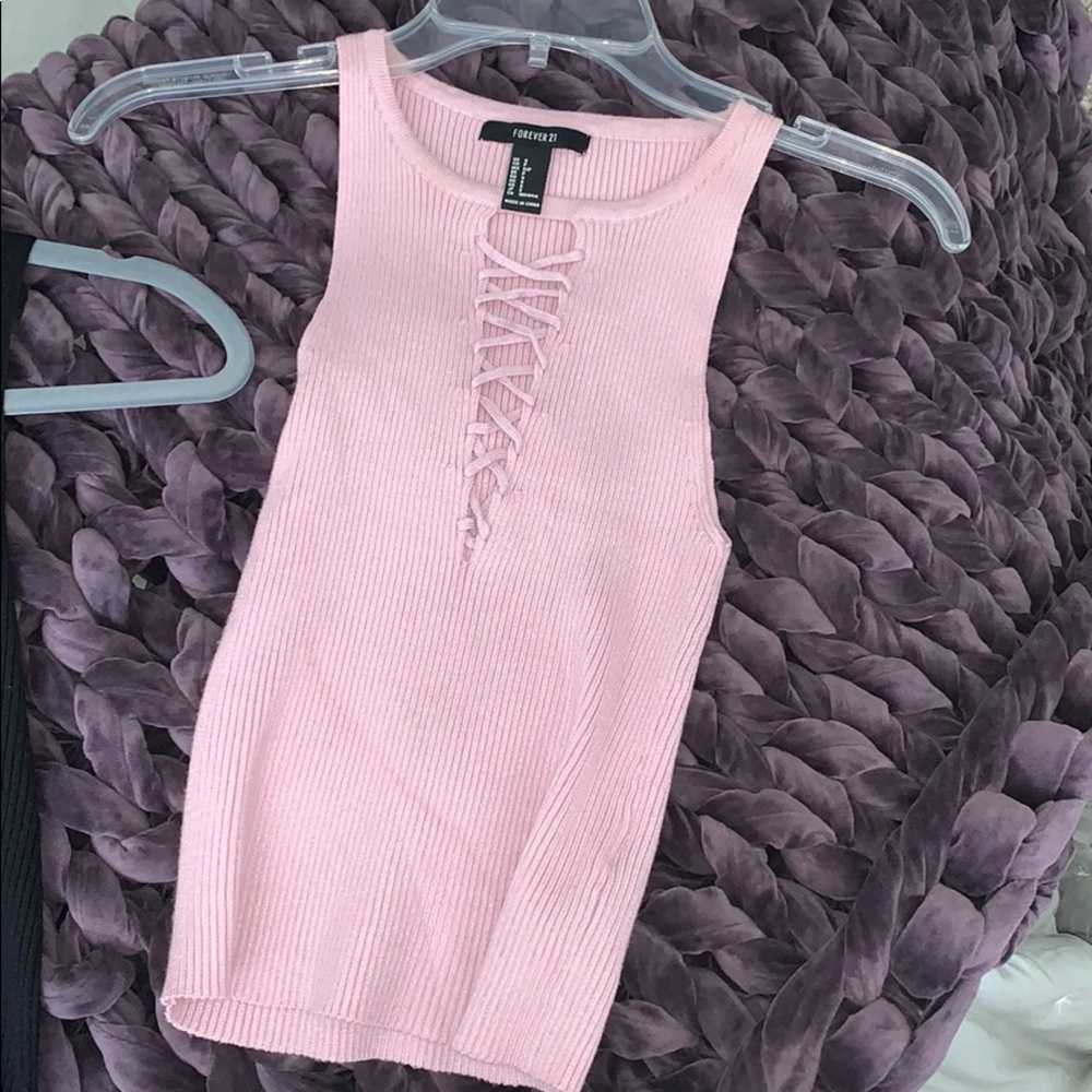 Ribbed knit lace up crop top